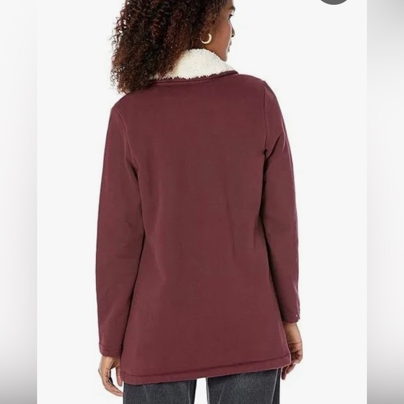L.L.Bean | Women's 1912 , Sherpa-Lined Cardigan Sweater Cranberry Heather Medium - Picture 2 of 9